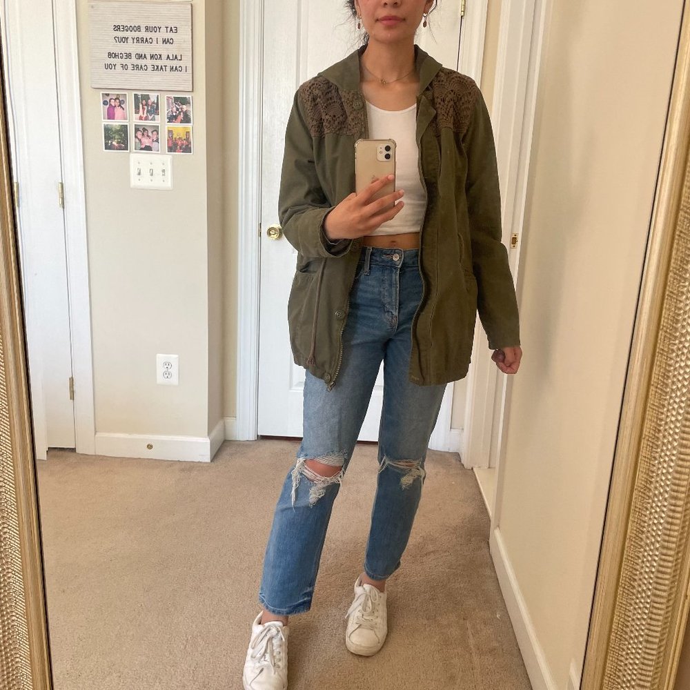 Dark Green Embroidered Hooded Jacket